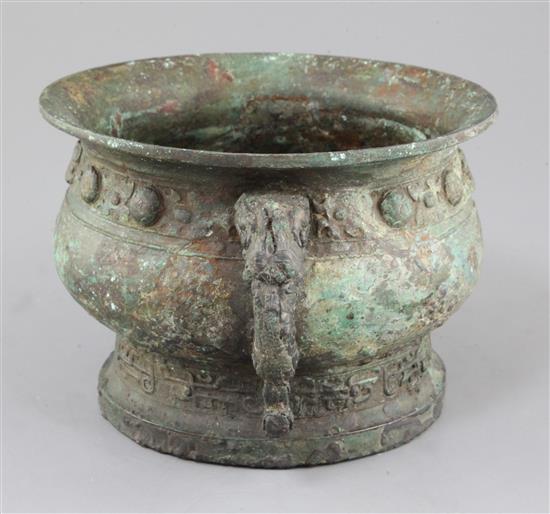 A large Chinese archaic bronze ritual food vessel, Gui, early Western Zhou dynasty, 11th/10th century B.C., 26cm, repairs